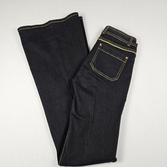 Rachel Zoe Flared Jeans Bellbottom Blue Gold Bootcut Stretch Denim Size 25 Tall - Picture 15 of 16